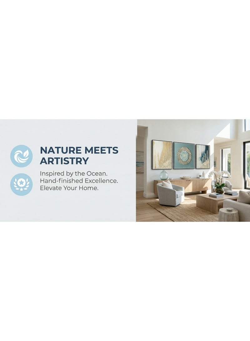 Modern Abstract Art Wall Decor Triptych 60x80cm + 80x80cm + 60x80cm Mirror & Shell 3D Canvas Painting for Living Room, Bedroom, Entryway - Image 4
